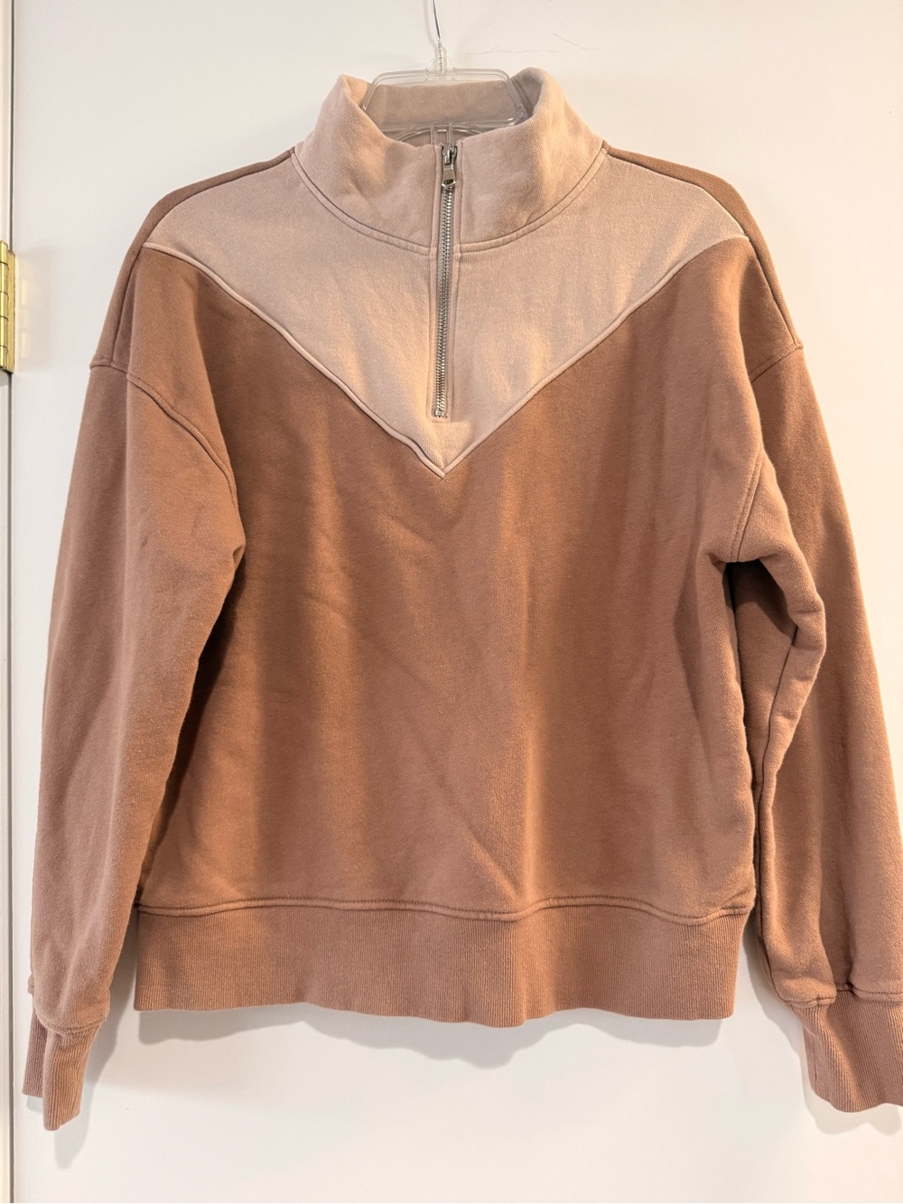 Forever 21 Two-Tone Quarter-Zip Pullover Sweater - Cream & Brown